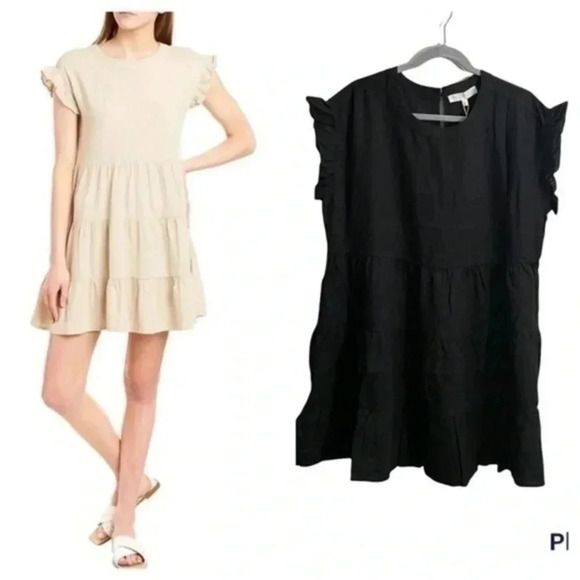 Adyson Parker black linen blend tiered shift dress Small - Picture 1 of 9